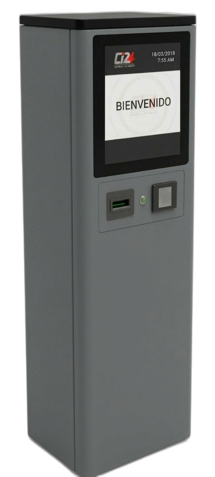 Consola de ingreso vehicular WOW Machines modelo 17 pulgadas instalada en estacionamiento mexicano