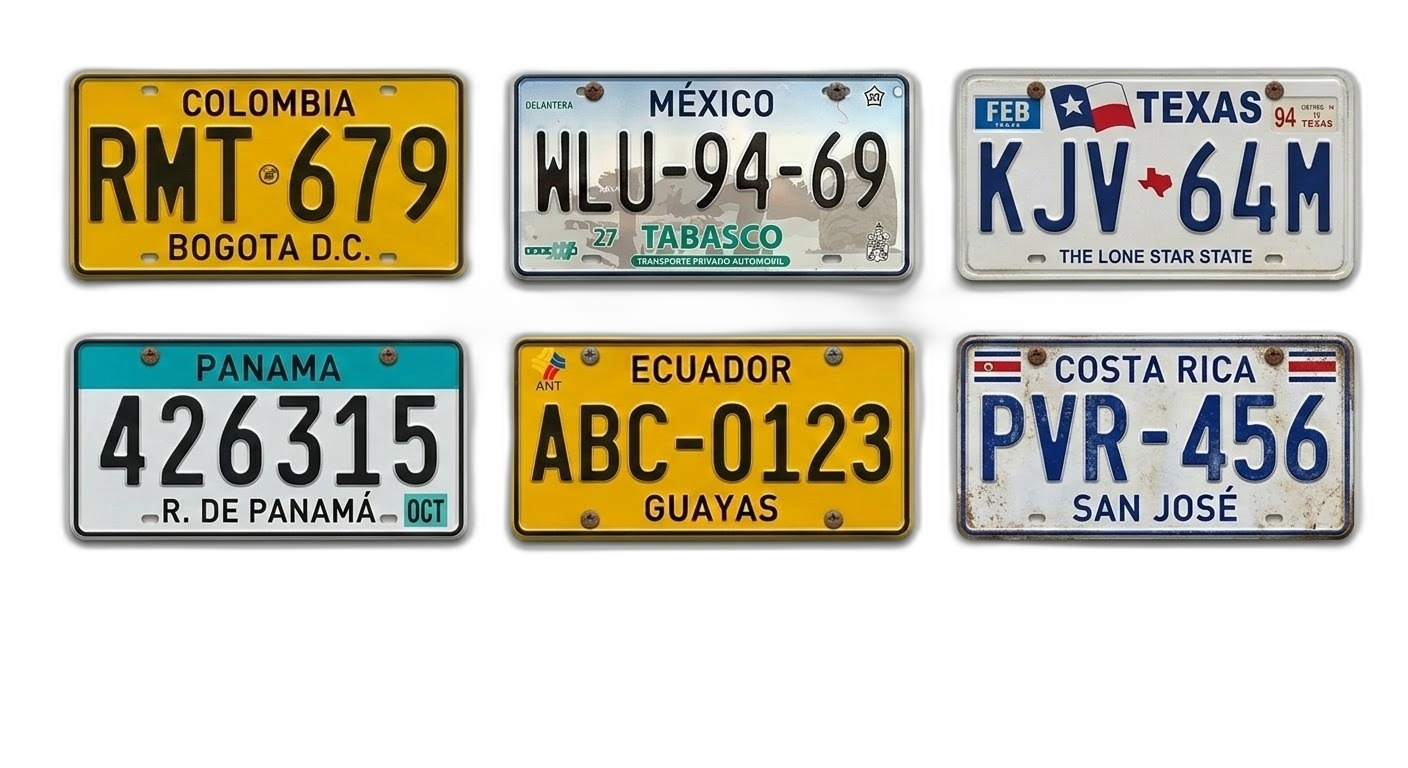 Placas vehiculares de Mexico, Mexico, Texas, Panama, Ecuador y Costa Rica reconocidas por LPR